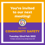 Invitation to Thornton Heath Community Action Team's meeting about Community Safety on 22nd Feb 2022 at the salvation army at 7pm