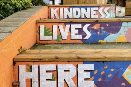 Kindness Lives Here mural opposite Thornton Heath station, designed by Vân Dang